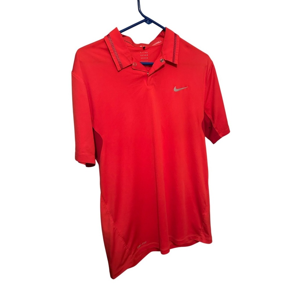 Nike Tiger Woods Collection Polo Shirt Men's M Dri-FIT Golf Red Orange Performan